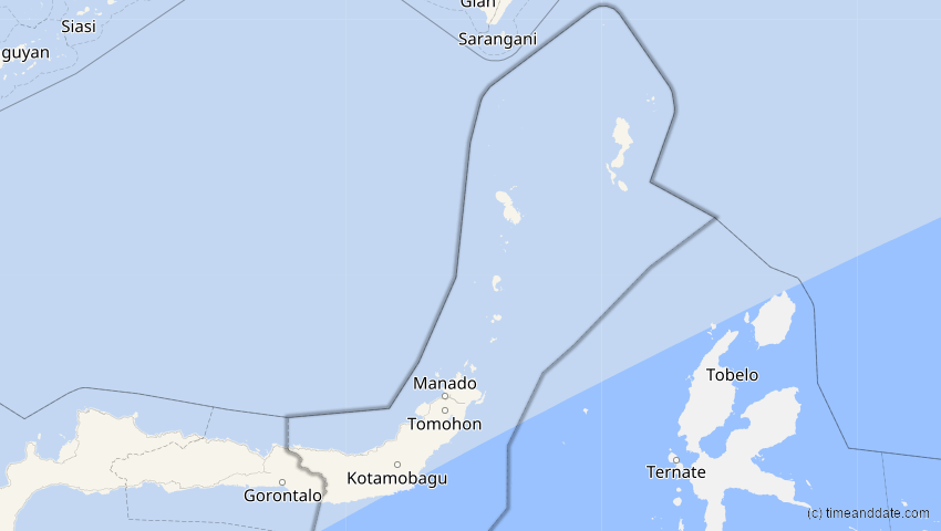 A map of Sulawesi Utara, Indonesien, showing the path of the 15. Jan 2010 Ringförmige Sonnenfinsternis