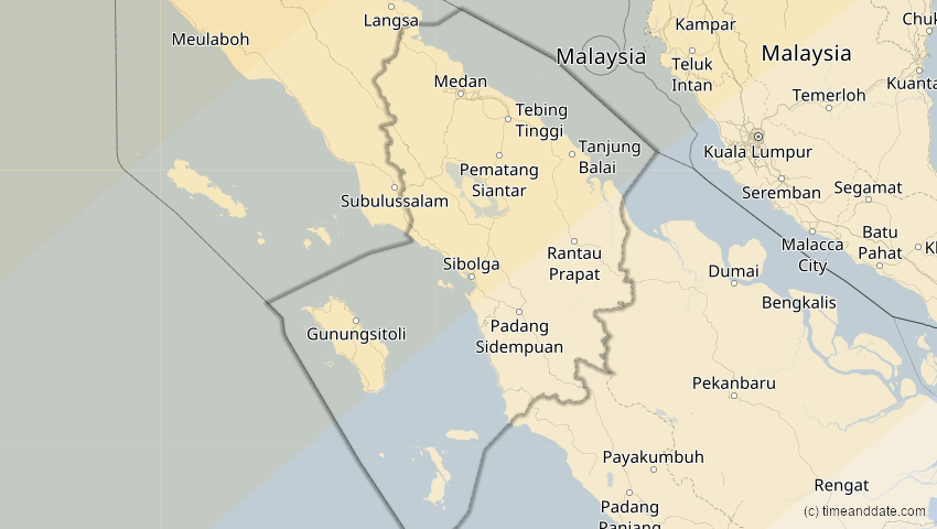 A map of Sumatera Utara, Indonesien, showing the path of the 15. Jan 2010 Ringförmige Sonnenfinsternis
