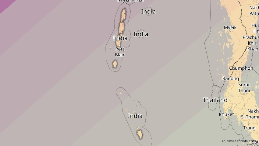 A map of Andamanen und Nikobaren, Indien, showing the path of the 15. Jan 2010 Ringförmige Sonnenfinsternis