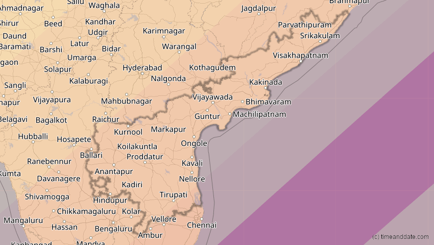 A map of Andhra Pradesh, Indien, showing the path of the 15. Jan 2010 Ringförmige Sonnenfinsternis