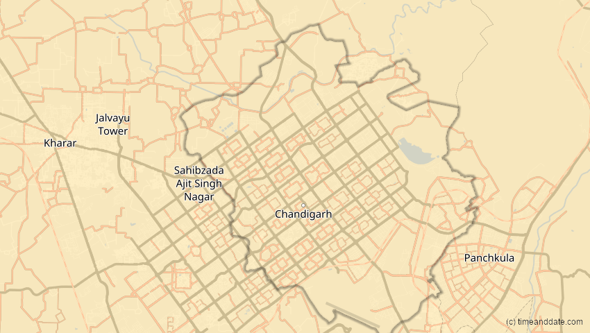 A map of Chandigarh, Indien, showing the path of the 15. Jan 2010 Ringförmige Sonnenfinsternis