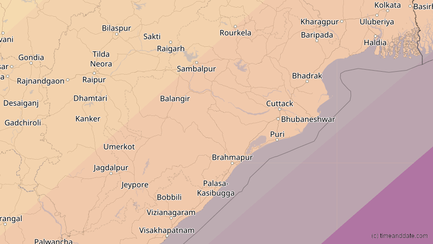 A map of Odisha, Indien, showing the path of the 15. Jan 2010 Ringförmige Sonnenfinsternis