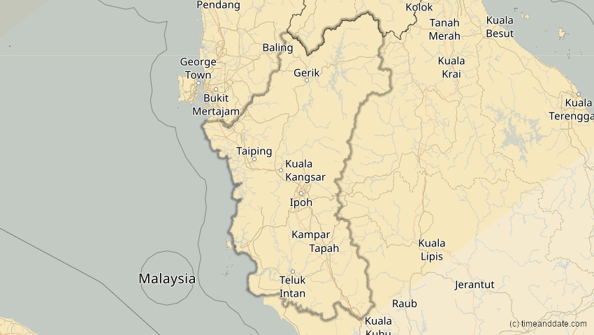 A map of Perak, Malaysia, showing the path of the 15. Jan 2010 Ringförmige Sonnenfinsternis