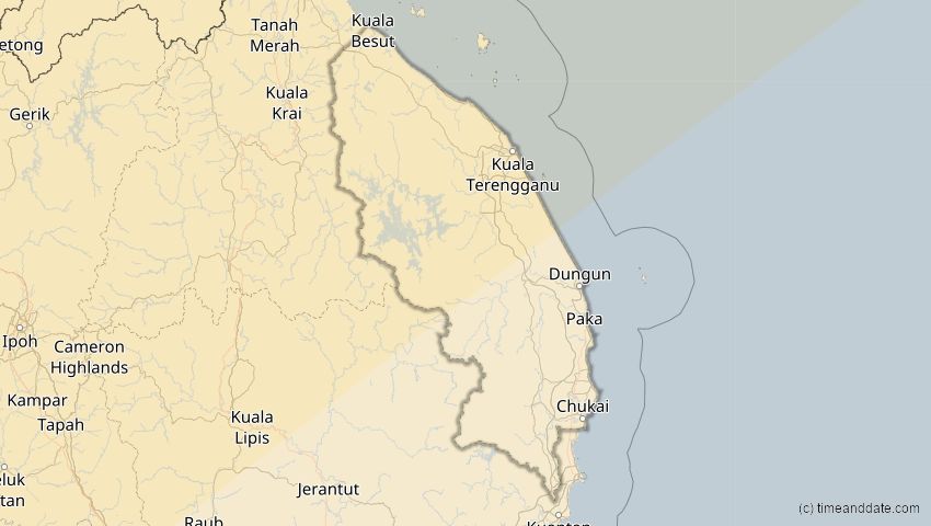 A map of Terengganu, Malaysia, showing the path of the 15. Jan 2010 Ringförmige Sonnenfinsternis