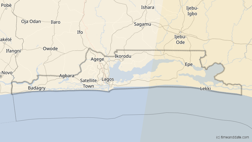 A map of Lagos, Nigeria, showing the path of the 15. Jan 2010 Ringförmige Sonnenfinsternis