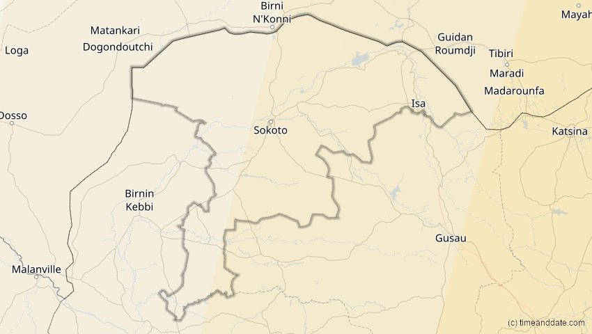 A map of Sokoto, Nigeria, showing the path of the 15. Jan 2010 Ringförmige Sonnenfinsternis