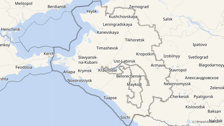 A map of Krasnodar, Russland, showing the path of the 15. Jan 2010 Ringförmige Sonnenfinsternis