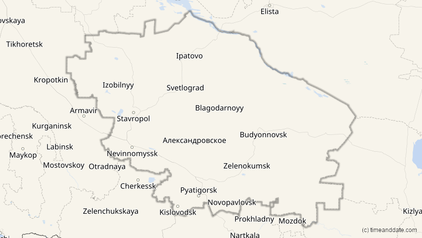 A map of Stawropol, Russland, showing the path of the 15. Jan 2010 Ringförmige Sonnenfinsternis