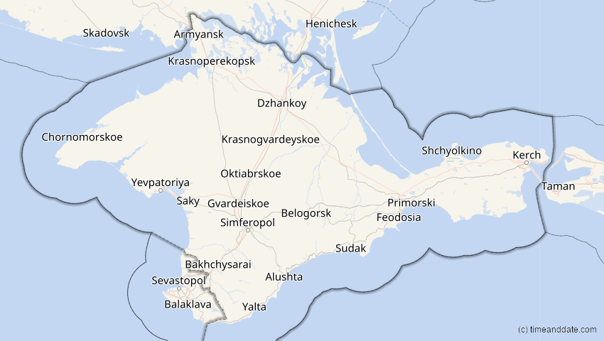 A map of Auton. Republik Krim, Ukraine, showing the path of the 15. Jan 2010 Ringförmige Sonnenfinsternis