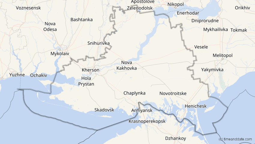 A map of Cherson, Ukraine, showing the path of the 15. Jan 2010 Ringförmige Sonnenfinsternis
