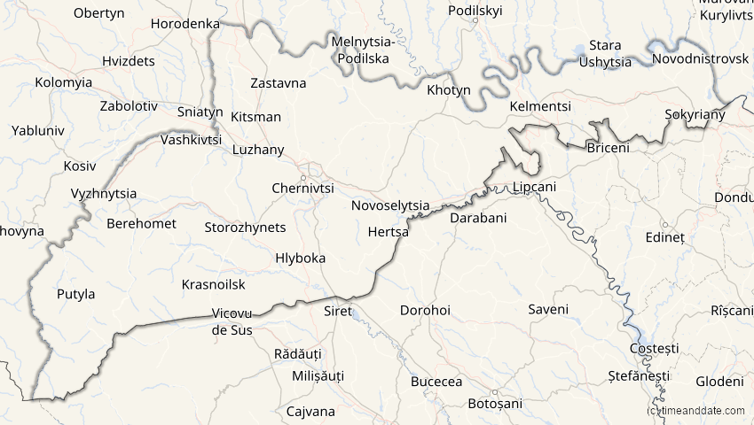 A map of Tscherniwzi, Ukraine, showing the path of the 15. Jan 2010 Ringförmige Sonnenfinsternis