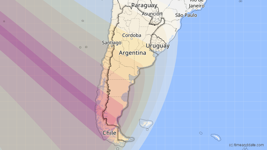 A map of Argentinien, showing the path of the 11. Jul 2010 Totale Sonnenfinsternis