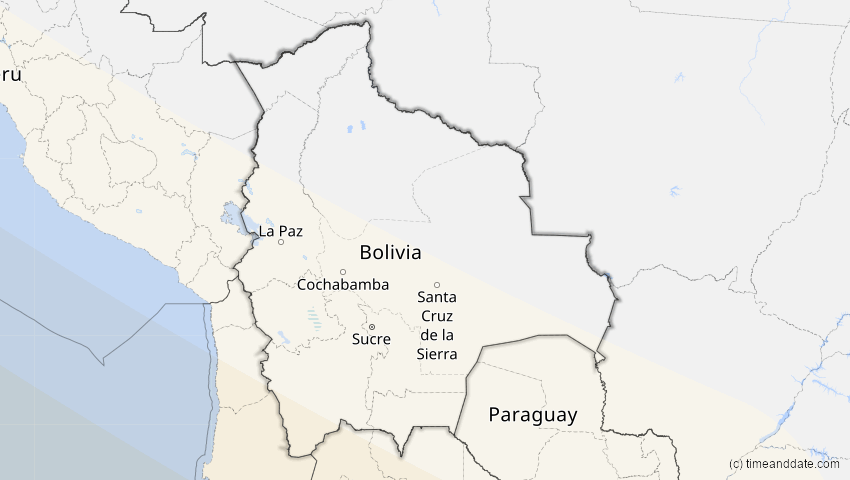 A map of Bolivien, showing the path of the 11. Jul 2010 Totale Sonnenfinsternis