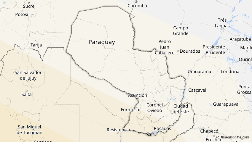 A map of Paraguay, showing the path of the 11. Jul 2010 Totale Sonnenfinsternis