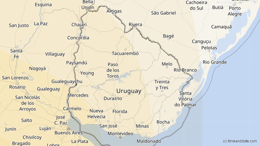A map of Uruguay, showing the path of the 11. Jul 2010 Totale Sonnenfinsternis