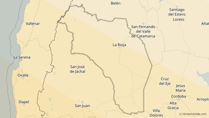 A map of Rioja, Argentinien, showing the path of the 11. Jul 2010 Totale Sonnenfinsternis