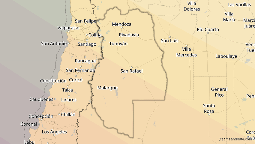 A map of Mendoza, Argentinien, showing the path of the 11. Jul 2010 Totale Sonnenfinsternis