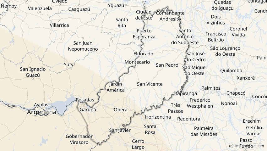 A map of Misiones, Argentinien, showing the path of the 11. Jul 2010 Totale Sonnenfinsternis