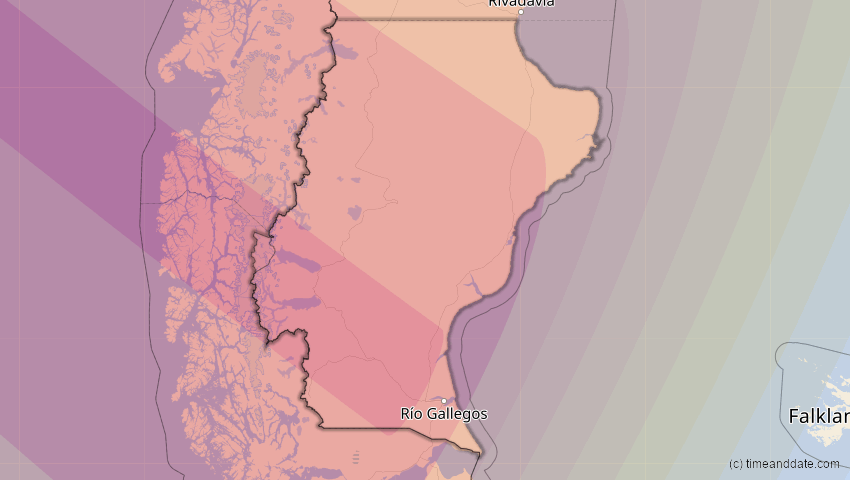 A map of Santa Cruz, Argentinien, showing the path of the 11. Jul 2010 Totale Sonnenfinsternis
