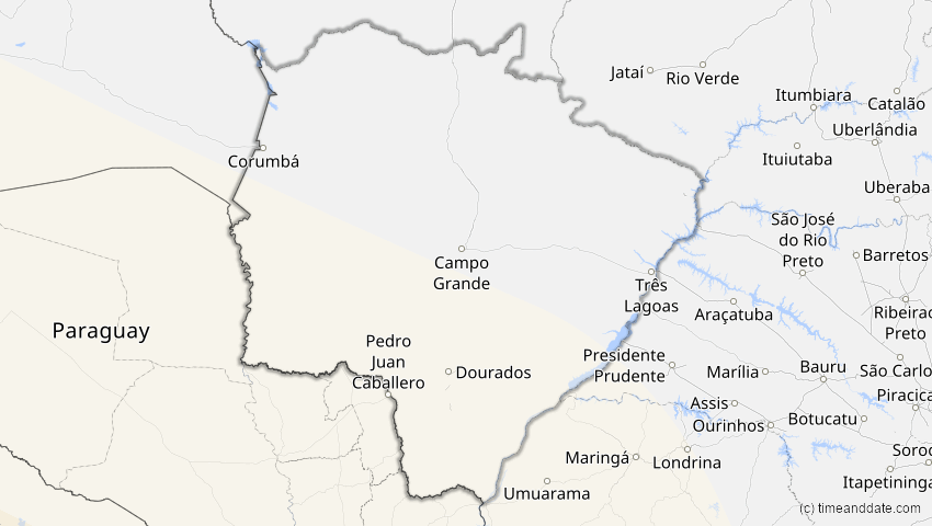 A map of Mato Grosso do Sul, Brasilien, showing the path of the 11. Jul 2010 Totale Sonnenfinsternis