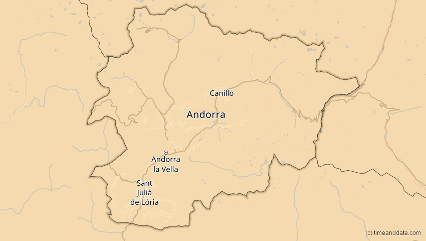 A map of Andorra, showing the path of the 4. Jan 2011 Partielle Sonnenfinsternis
