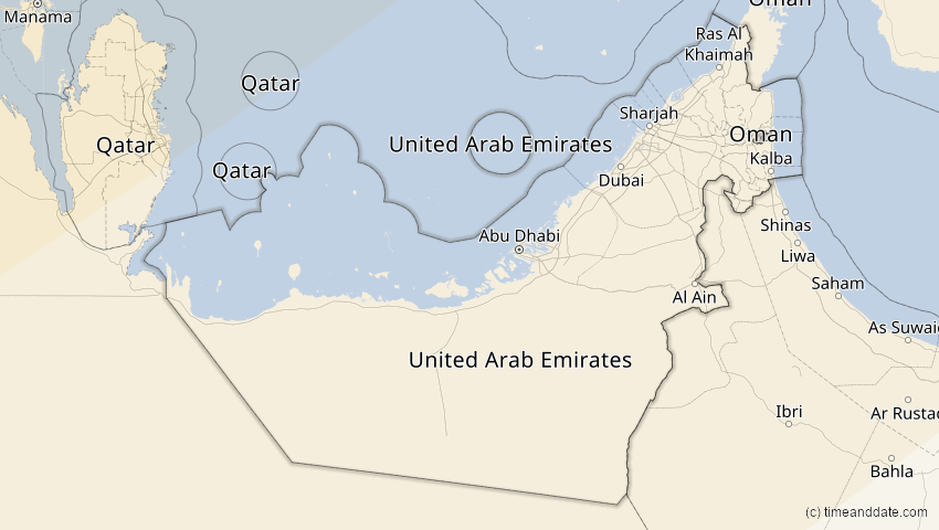 A map of Vereinigte Arabische Emirate, showing the path of the 4. Jan 2011 Partielle Sonnenfinsternis