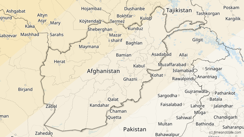A map of Afghanistan, showing the path of the 4. Jan 2011 Partielle Sonnenfinsternis
