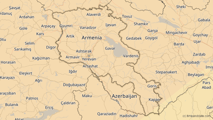 A map of Armenien, showing the path of the 4. Jan 2011 Partielle Sonnenfinsternis