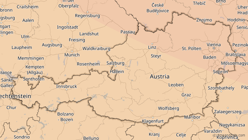 A map of Österreich, showing the path of the 4. Jan 2011 Partielle Sonnenfinsternis