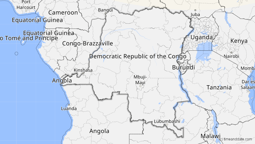 A map of Kongo Dem.Rep., showing the path of the 4. Jan 2011 Partielle Sonnenfinsternis