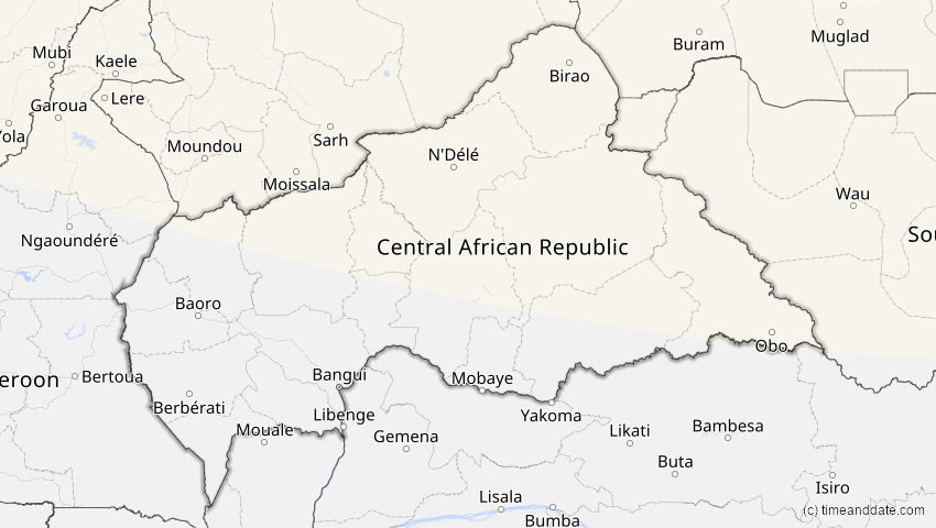 A map of Zentralafrikanische Republik, showing the path of the 4. Jan 2011 Partielle Sonnenfinsternis