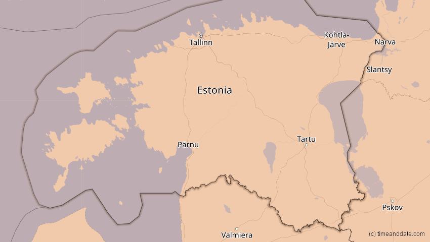 A map of Estland, showing the path of the 4. Jan 2011 Partielle Sonnenfinsternis