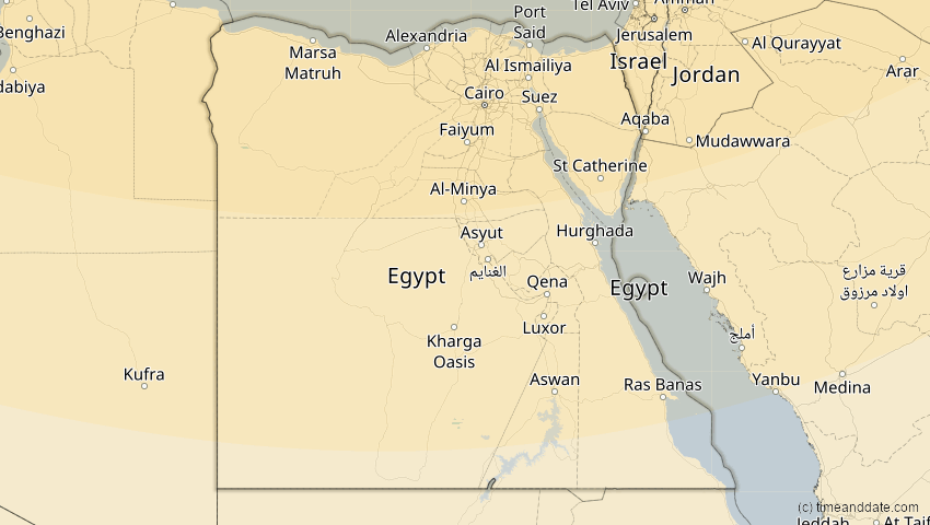 A map of Ägypten, showing the path of the 4. Jan 2011 Partielle Sonnenfinsternis