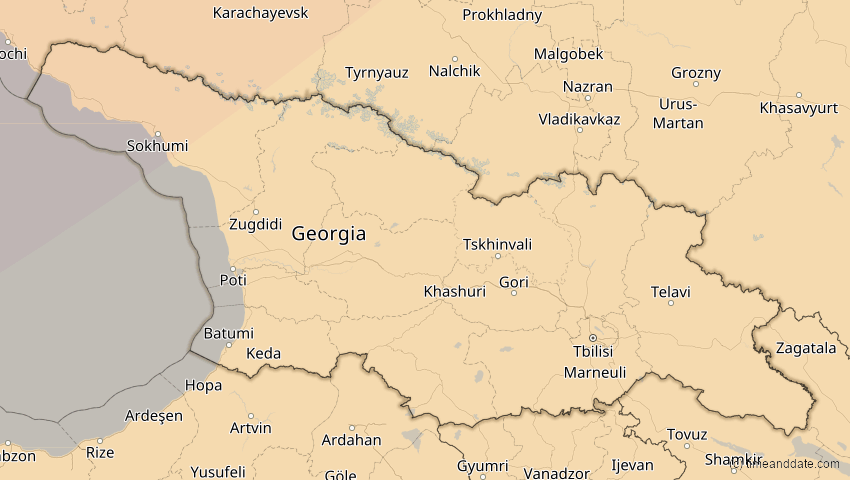 A map of Georgien, showing the path of the 4. Jan 2011 Partielle Sonnenfinsternis