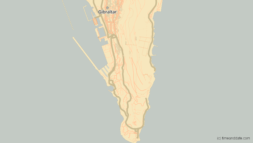 A map of Gibraltar, showing the path of the 4. Jan 2011 Partielle Sonnenfinsternis