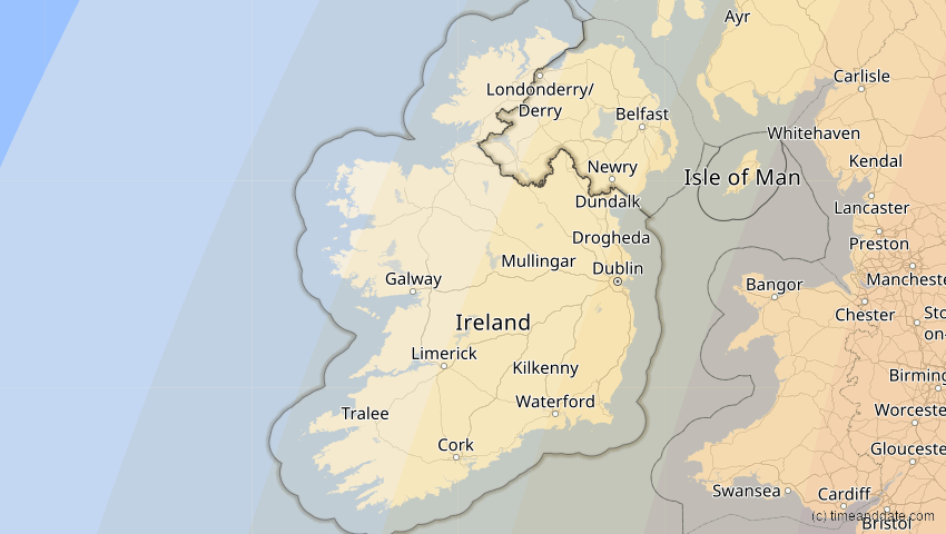 A map of Irland, showing the path of the 4. Jan 2011 Partielle Sonnenfinsternis
