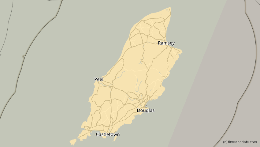 A map of Isle of Man, showing the path of the 4. Jan 2011 Partielle Sonnenfinsternis