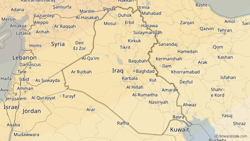 A map of Irak, showing the path of the 4. Jan 2011 Partielle Sonnenfinsternis
