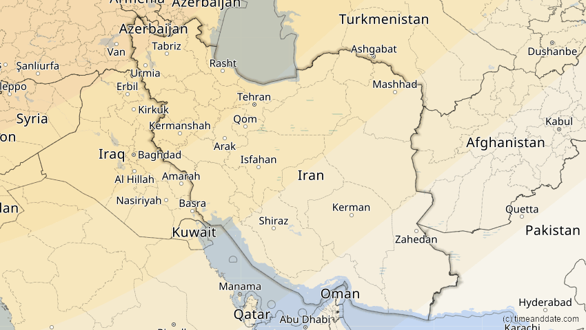 A map of Iran, showing the path of the 4. Jan 2011 Partielle Sonnenfinsternis