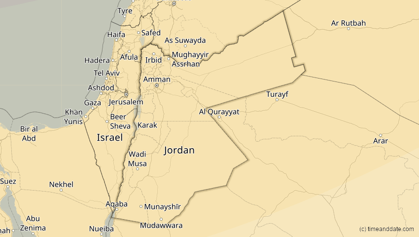 A map of Jordanien, showing the path of the 4. Jan 2011 Partielle Sonnenfinsternis