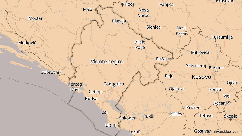 A map of Montenegro, showing the path of the 4. Jan 2011 Partielle Sonnenfinsternis