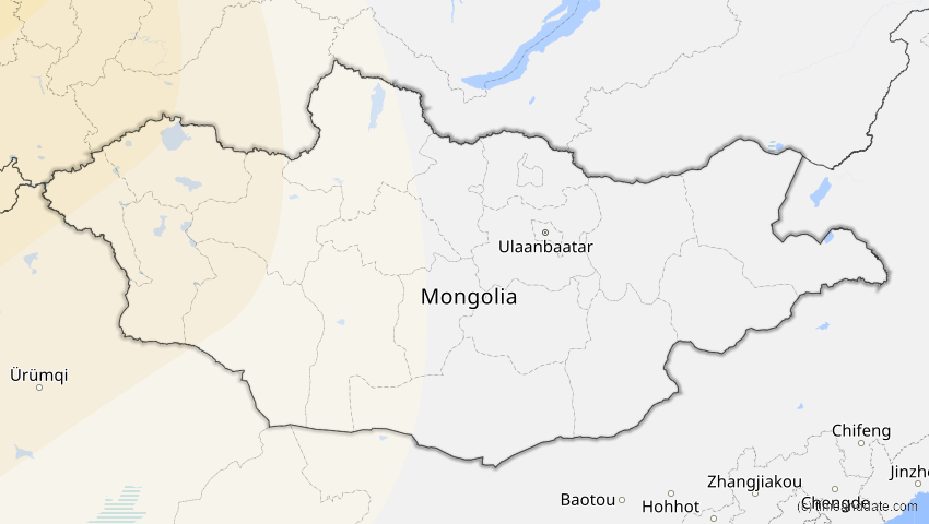 A map of Mongolei, showing the path of the 4. Jan 2011 Partielle Sonnenfinsternis