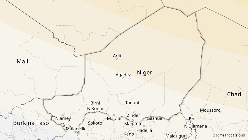 A map of Niger, showing the path of the 4. Jan 2011 Partielle Sonnenfinsternis