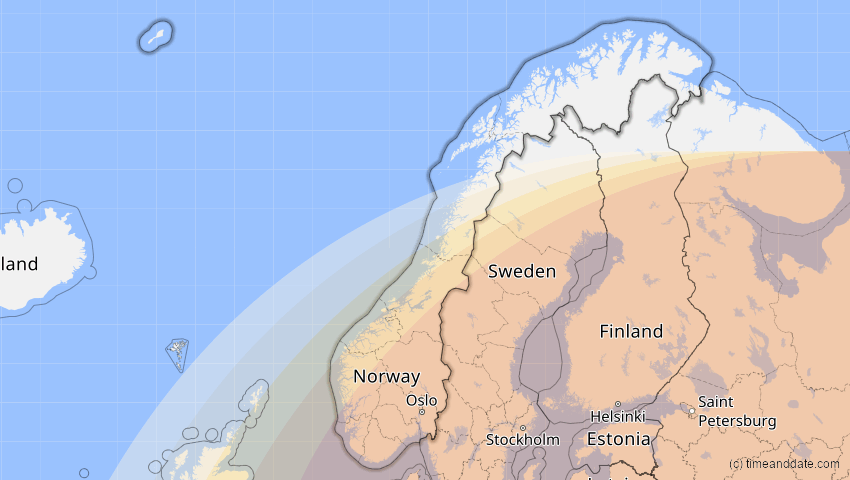 A map of Norwegen, showing the path of the 4. Jan 2011 Partielle Sonnenfinsternis