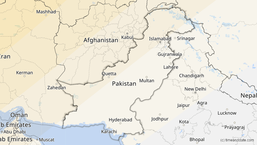 A map of Pakistan, showing the path of the 4. Jan 2011 Partielle Sonnenfinsternis