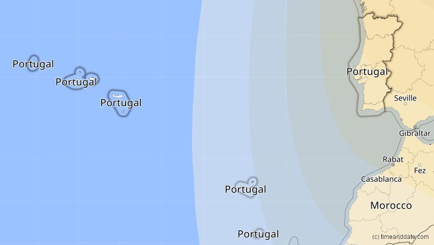 A map of Portugal, showing the path of the 4. Jan 2011 Partielle Sonnenfinsternis