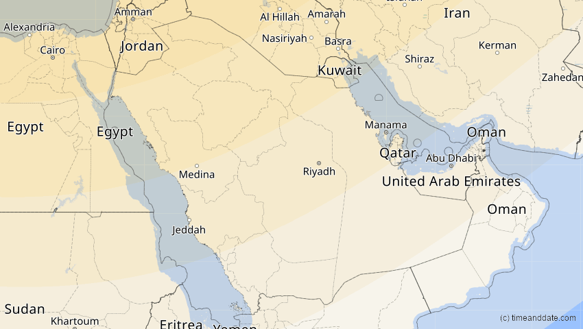 A map of Saudi-Arabien, showing the path of the 4. Jan 2011 Partielle Sonnenfinsternis