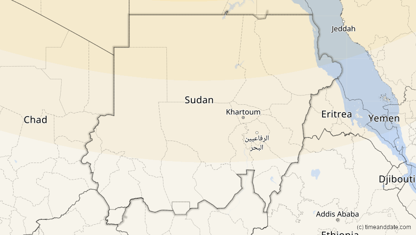 A map of Sudan, showing the path of the 4. Jan 2011 Partielle Sonnenfinsternis