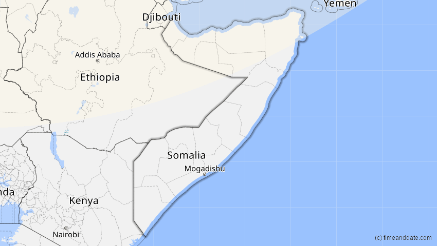 A map of Somalia, showing the path of the 4. Jan 2011 Partielle Sonnenfinsternis
