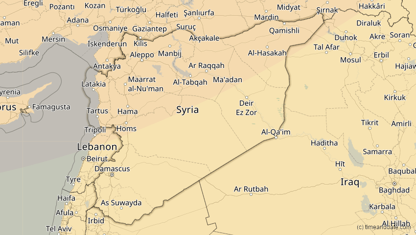 A map of Syrien, showing the path of the 4. Jan 2011 Partielle Sonnenfinsternis